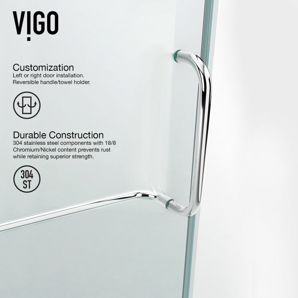VIGO Monteray 30"D x 46"W x 73"H Frameless Hinged Shower Enclosure, Chrome, Without Base