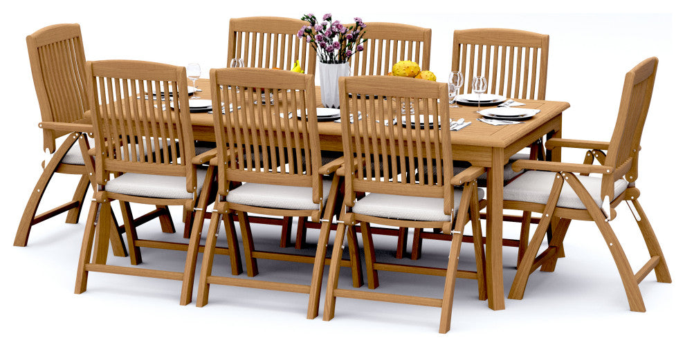 9-Piece Outdoor Teak Dining Set: 83" Rectangle Table, 8 Marley Arm Chairs