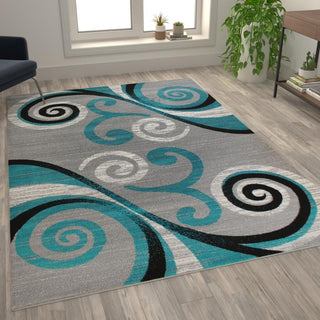 Valli Collection Modern Abstract Pattern Area Rug -Olefin with Jute Backing, Turquoise, 6' X 9'