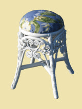 Classic Vanity Stool, White, Aqua Fabric