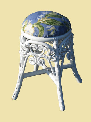 Classic Vanity Stool, White, Aqua Fabric