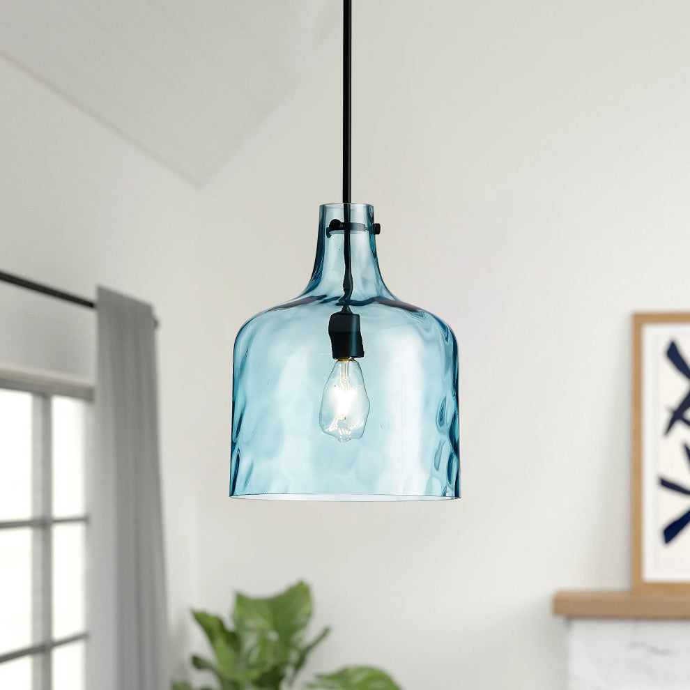 Modern Clear Water Glass Jar Pendant Light For Over Dining Room Table, Blue