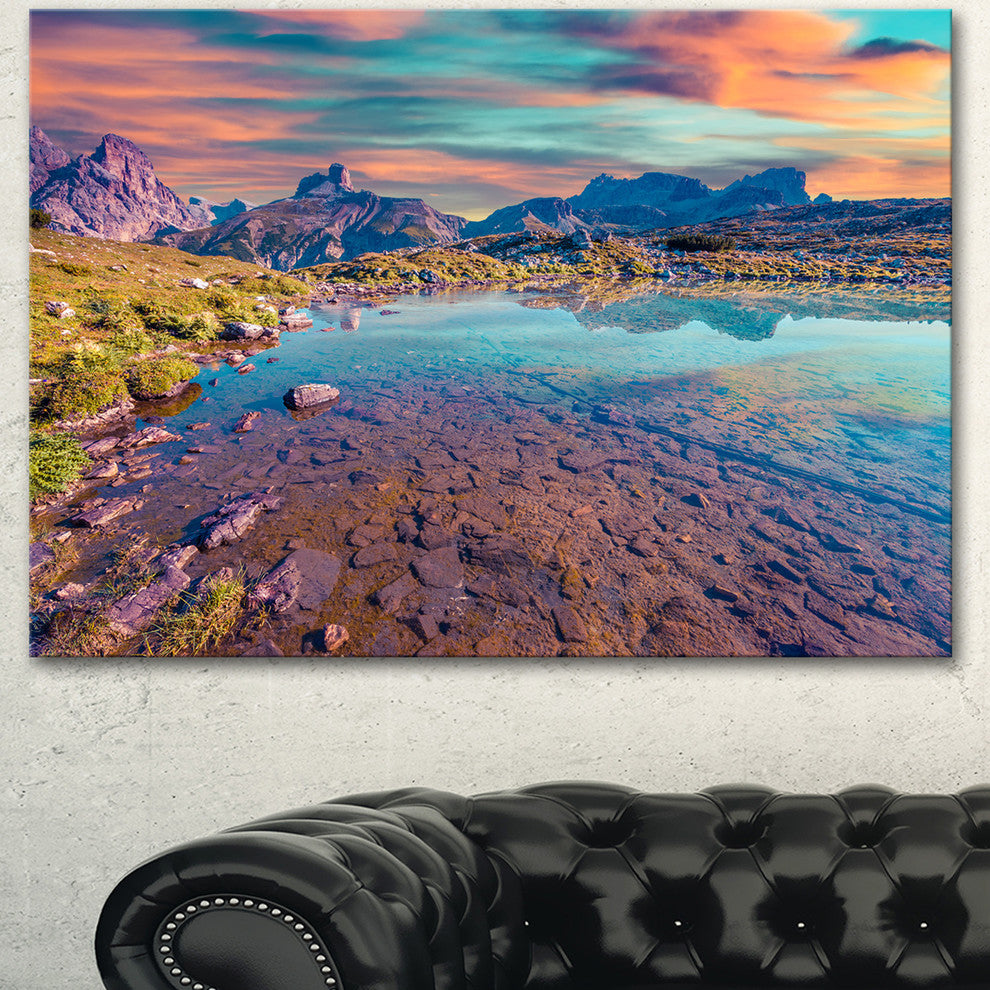 Beautiful Lake in Lago Rienza, Seashore Canvas Art Print, 60"x28"