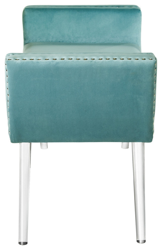 Minelly Velvet Modern Contemporary Nailhead Trim Acrylic Legs Bench, Slate Blue