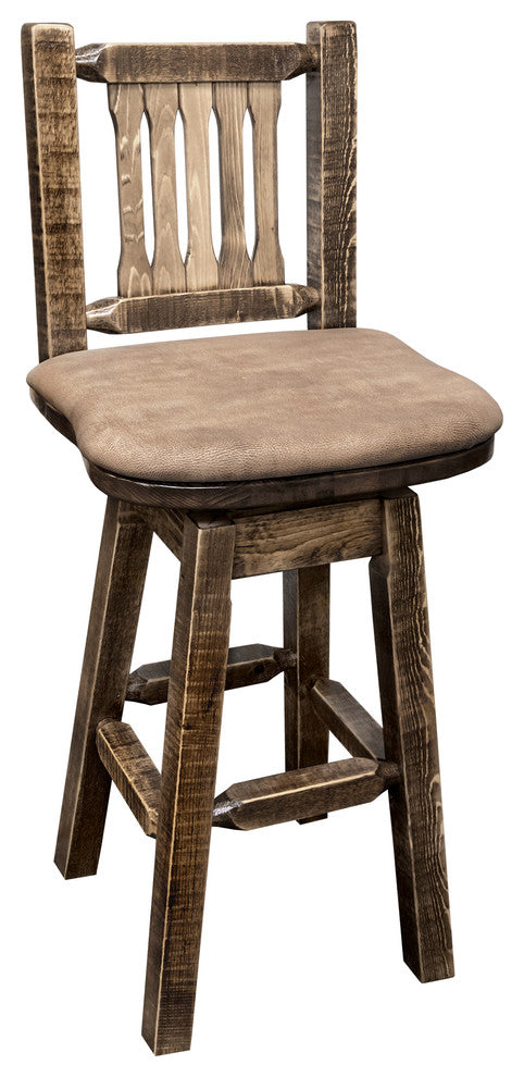 Barstool, Back and Swivel, Stain and Clear Finish, Buckskin Pattern