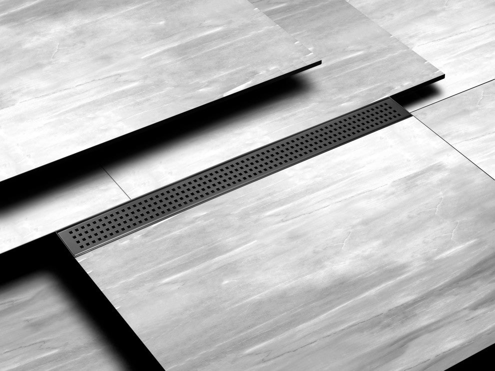 HEATGENE Linear Shower Drain Stainless Steel Rectangle, Matt Black, 24"