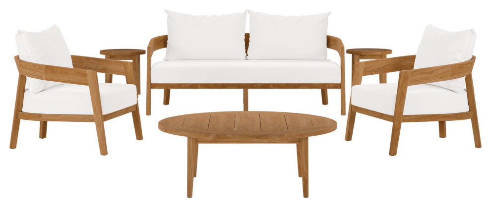 Brisbane 6-Piece Teak Wood Outdoor Patio Outdoor Patio Set, Natural White