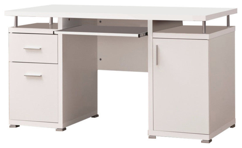 Benzara BM156220 Elegant White Computer Desk With Efficient Storage