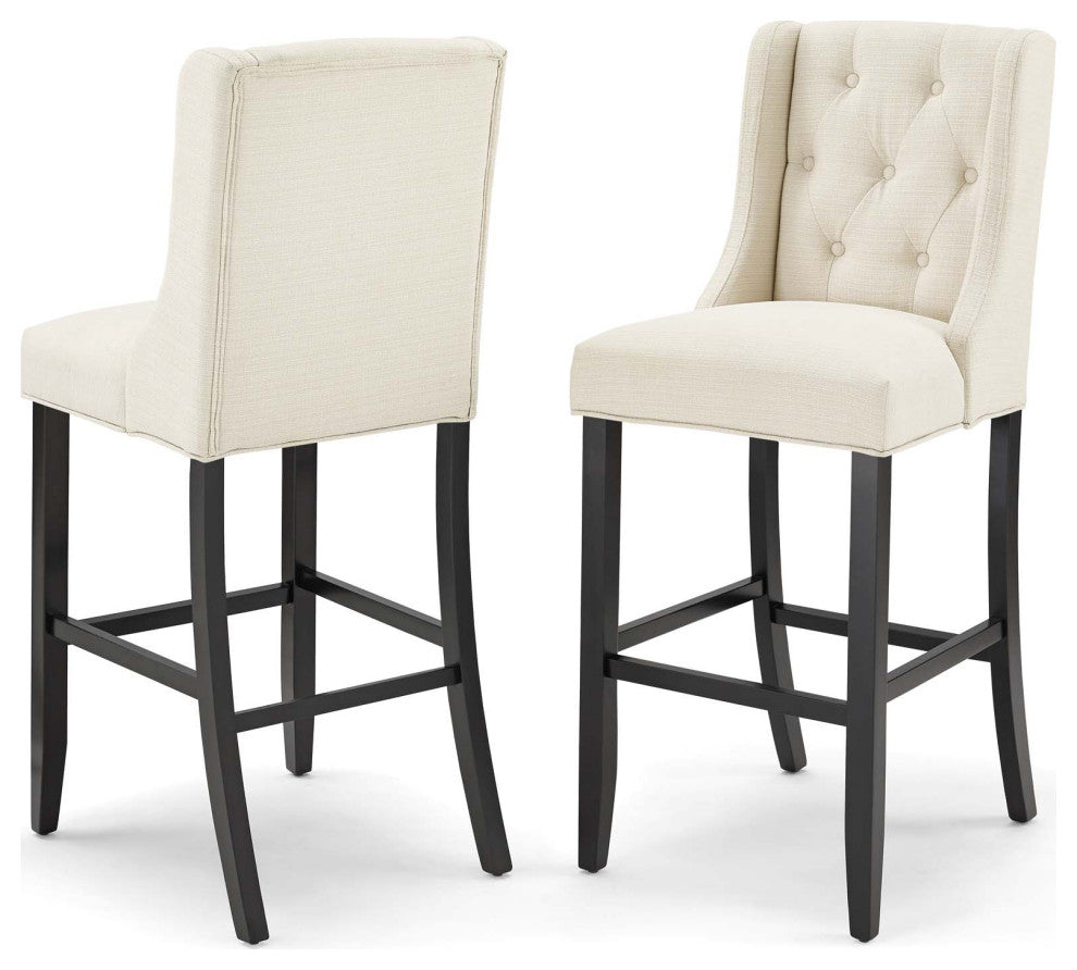 Bar Stool Chair Barstool, Set of 2, Fabric, Wood, Beige, Modern, Bar Pub Bistro