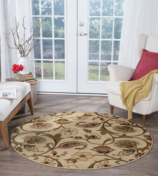 Fairfield Transitional Floral Beige Round Area Rug, 8' Round