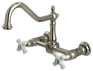 Kingston Brass Two-Handle Wall Mount Bridge Kitchen Faucet, Polished Nickel