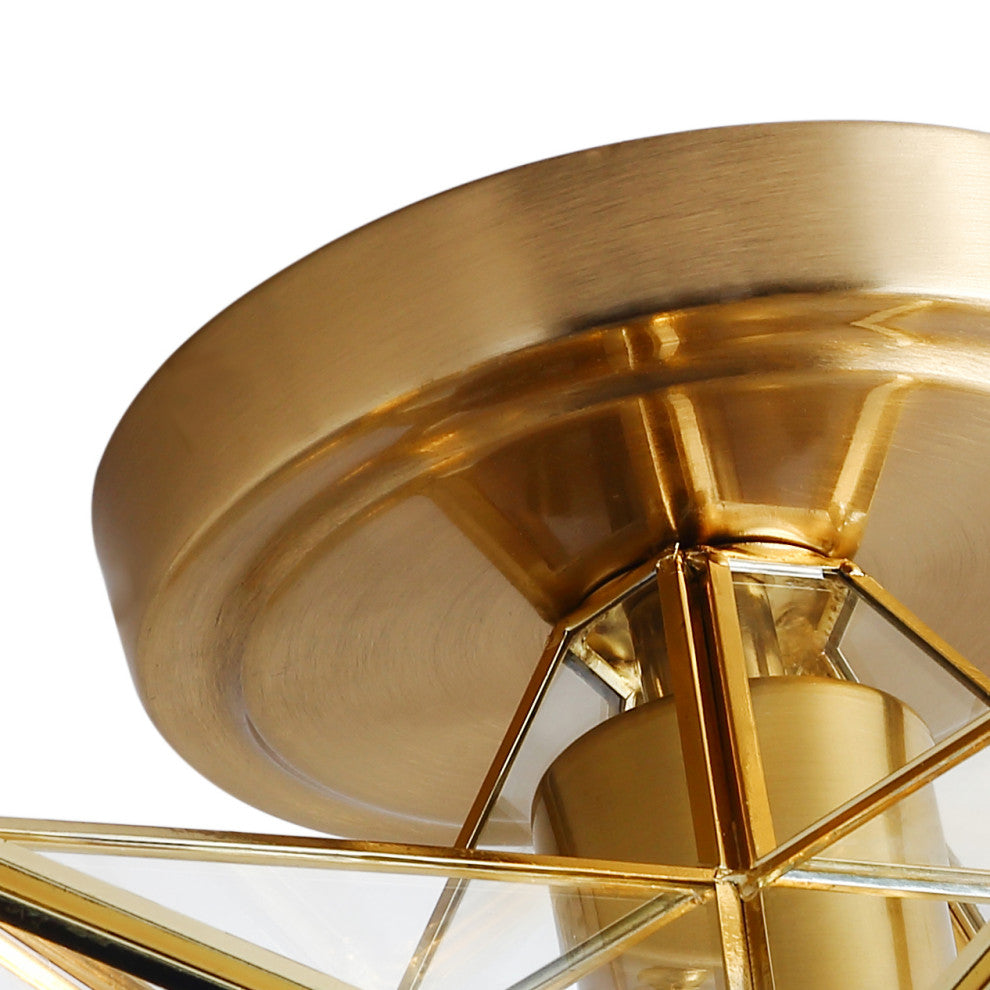 Gold 1-Light Moravian Star Ceiling Light Modern Geometric Semi Flush Mount Light