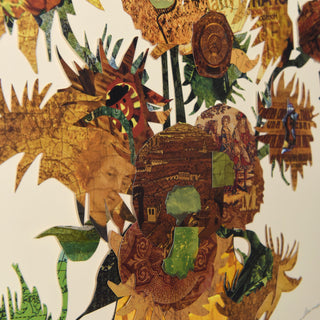 "Sunflower Embrace" Dimensional Collage, Under Glass, A Shadow Box Frame