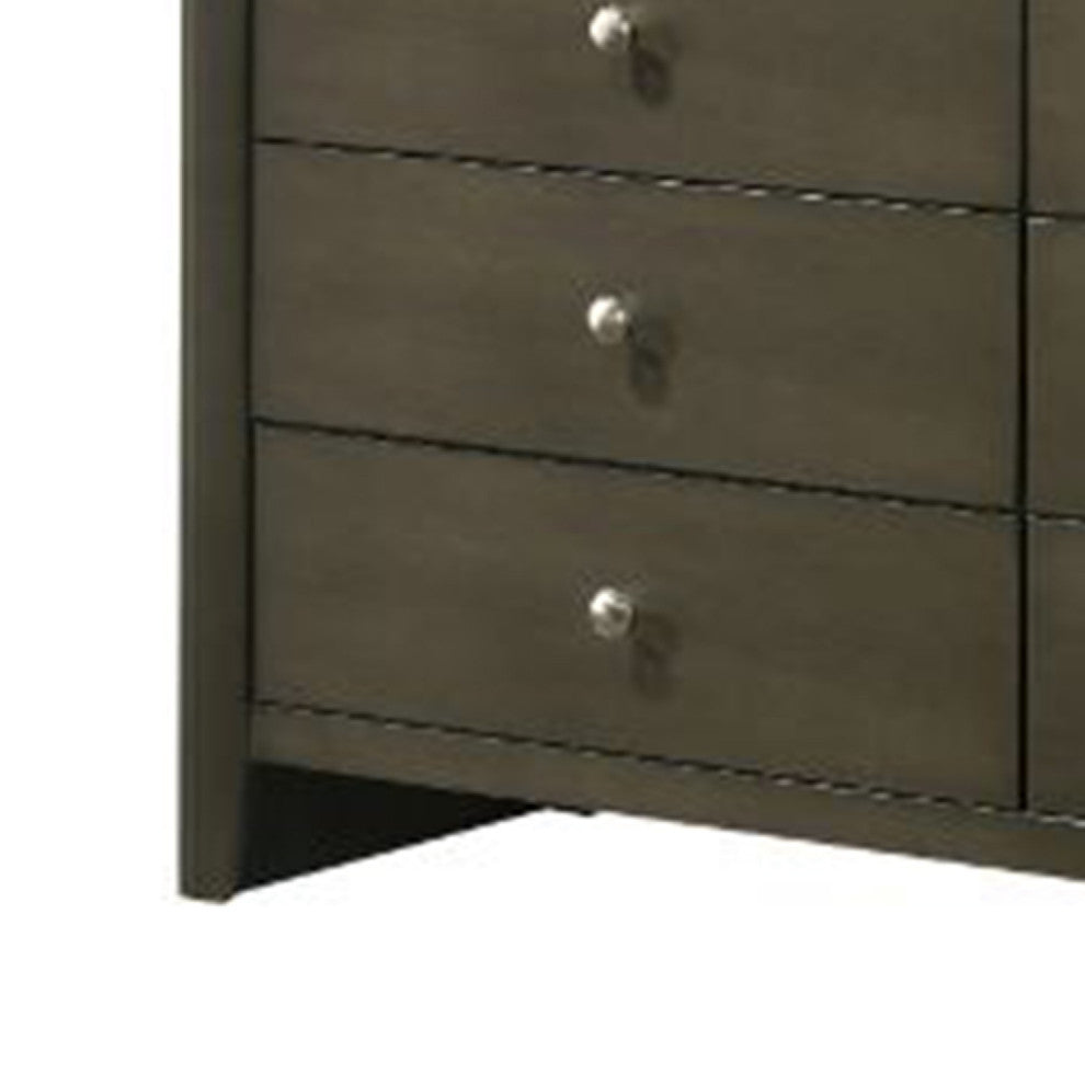 Benzara BM269076 Dresser With 9 Drawers and Panel Base Support, Gray