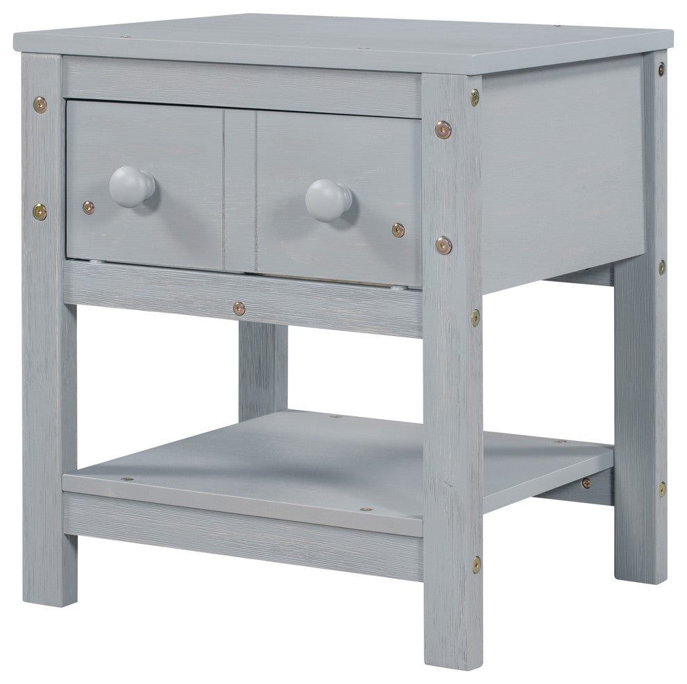 1-Drawer Wood Nightstand with Open Shelf (Set of 2) , Grey, 19'' X 16''