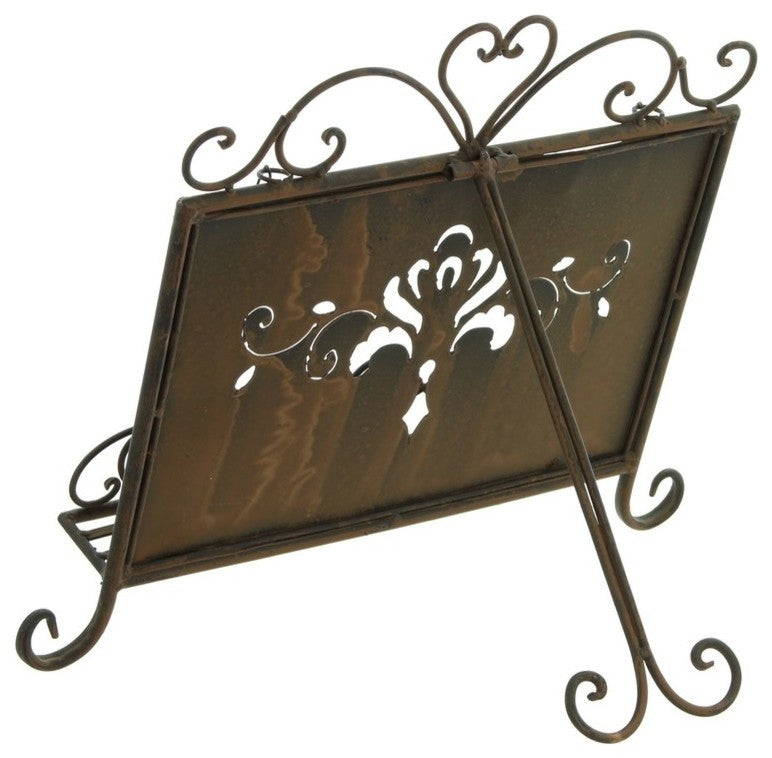 Antique Metal Cookbook Stand, Book Holder, Easel, Weighted Chains