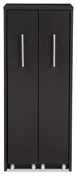 Lindo Dark Brown Wood Bookcase With Two Pulled-out Doors Shelving Cabinet