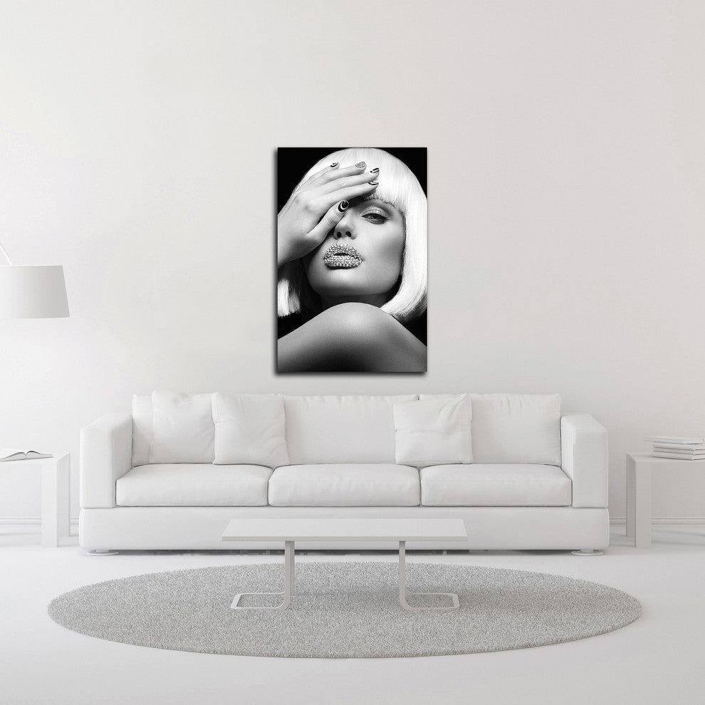 Diamond Lips BW by Design Fabrikken, Print on Canvas, 16"x24"
