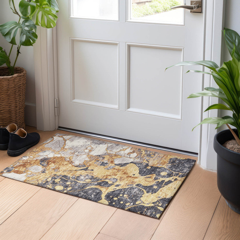 Machine Washable Indoor/Outdoor Chantille ACN1909 Gold 1'8" x 2'6" Rug
