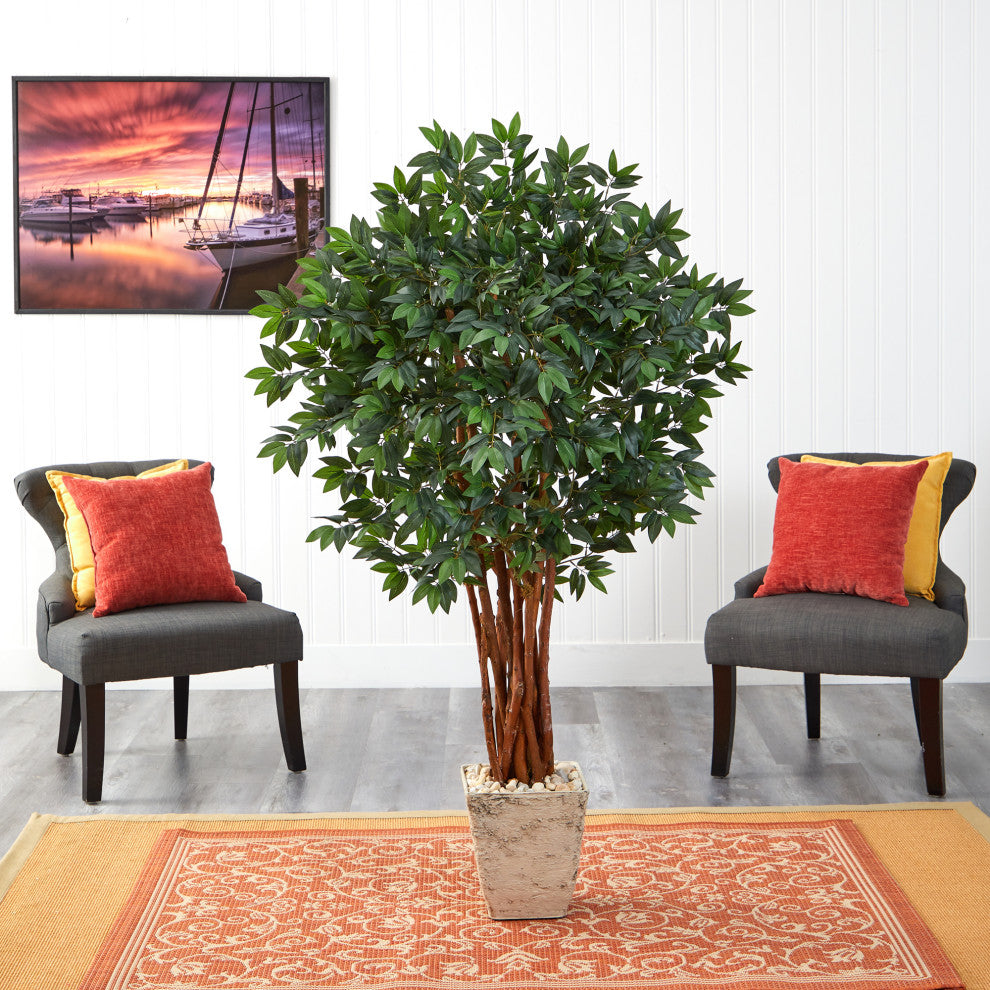 62" Lychee Artificial Tree, Country White Planter