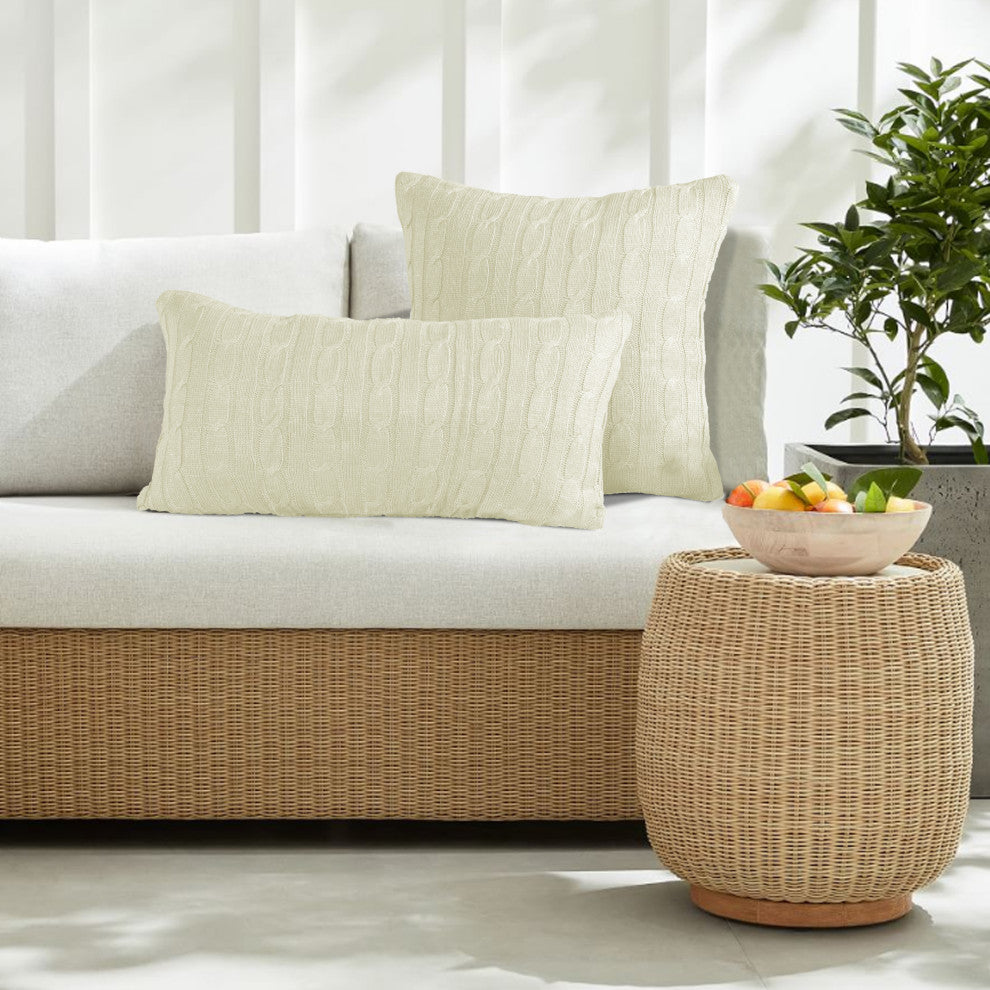 Cable Knit 2 Piece Lumbar Pillow Shell Set, Antique White, 2 Piece, 14"x26"