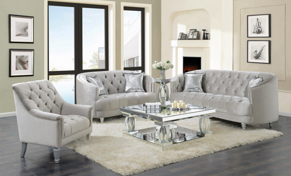 Sloped Arm Tufted Loveseat, Gray