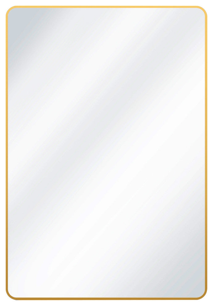 Easly Rectangular Aluminum Alloy Framed Rounded Wall Mirror, Gold, 26*38
