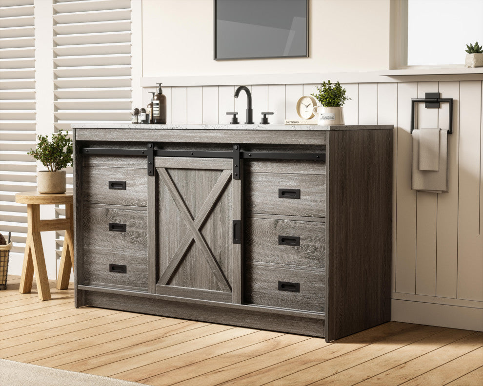 Home Living 54" Single Bathroom Vanity, Rustic Grey
