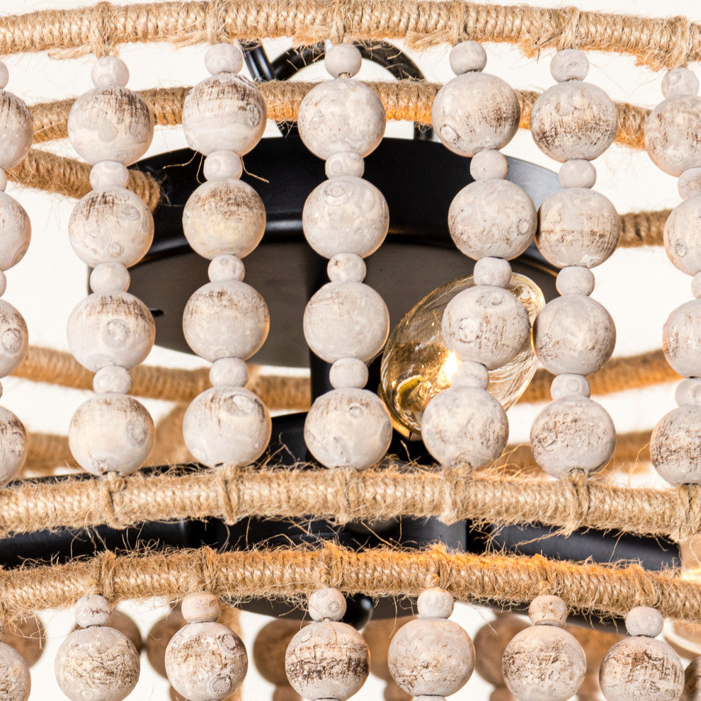 15.75-in Cicle Wood Beads Rustic Chandelier