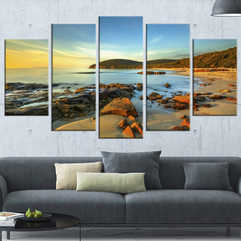 "Sunset in Cala Violina Bay" Landscape Wall Art Canvas Print, 5 Panels, 60"x32"