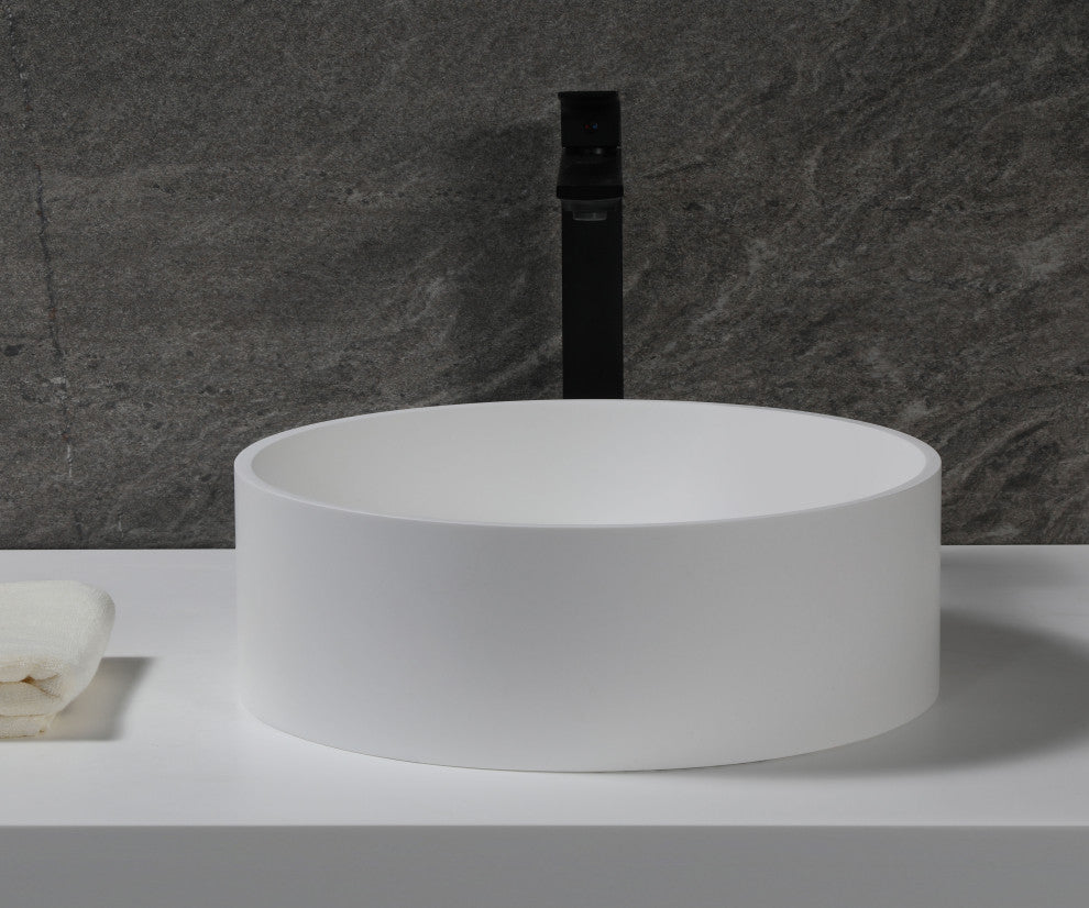 15" Round White Matte Solid Surface Resin Sink