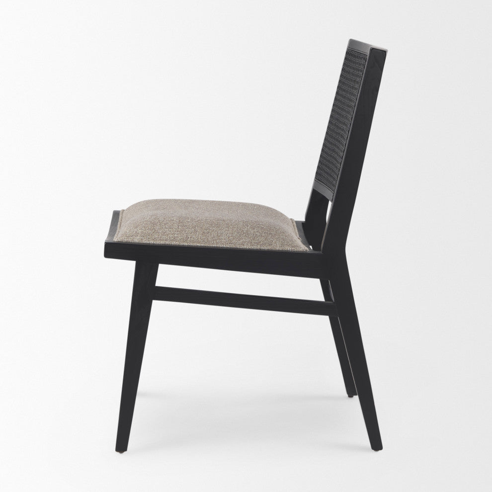 Wynn Beige Fabric With Cane Back And Black Wood Frame Dining Chair (Set of 2)