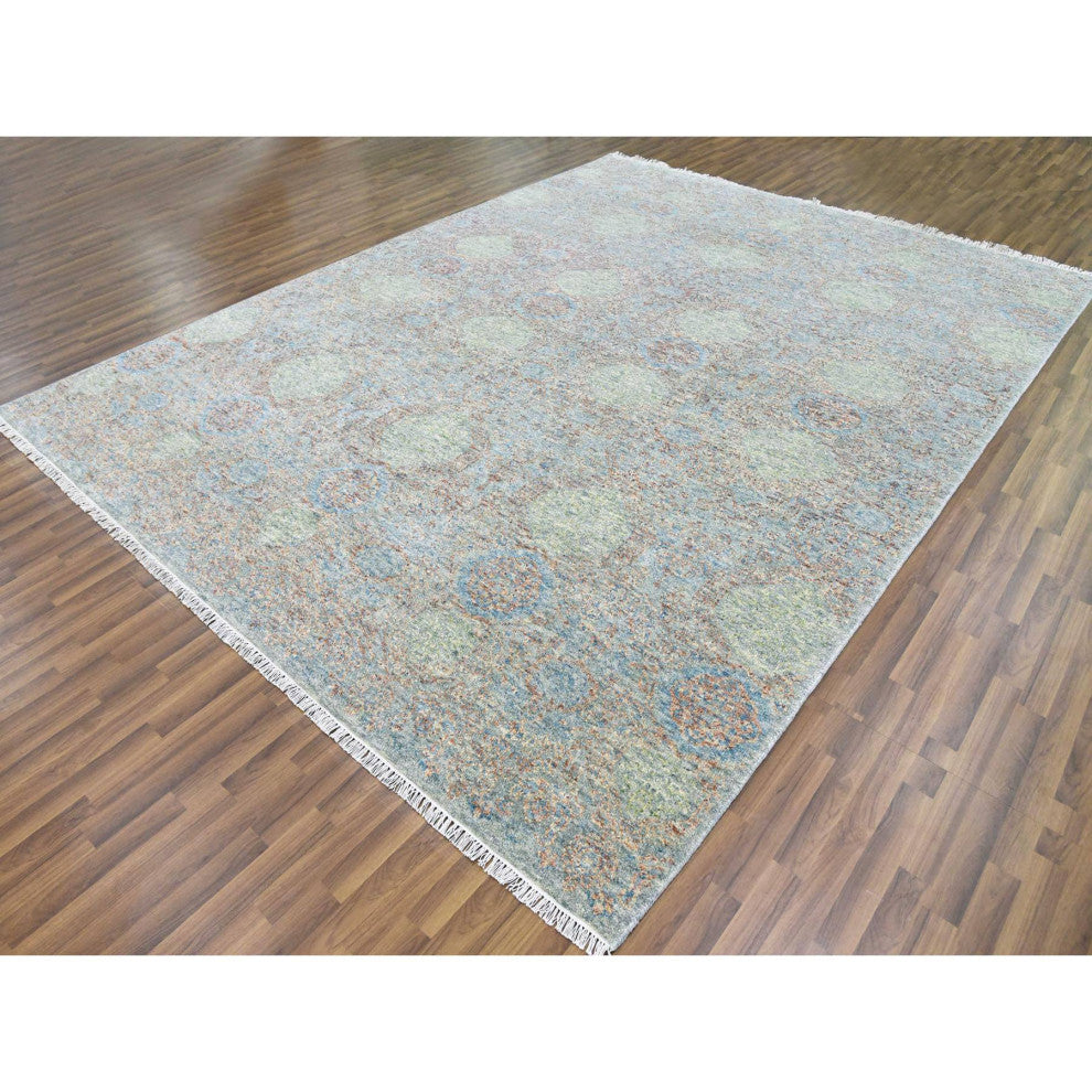 Hand Knotted Obscured and Subtle,Pure Wool, Soft, Oriental Rug, 9'2"x12'