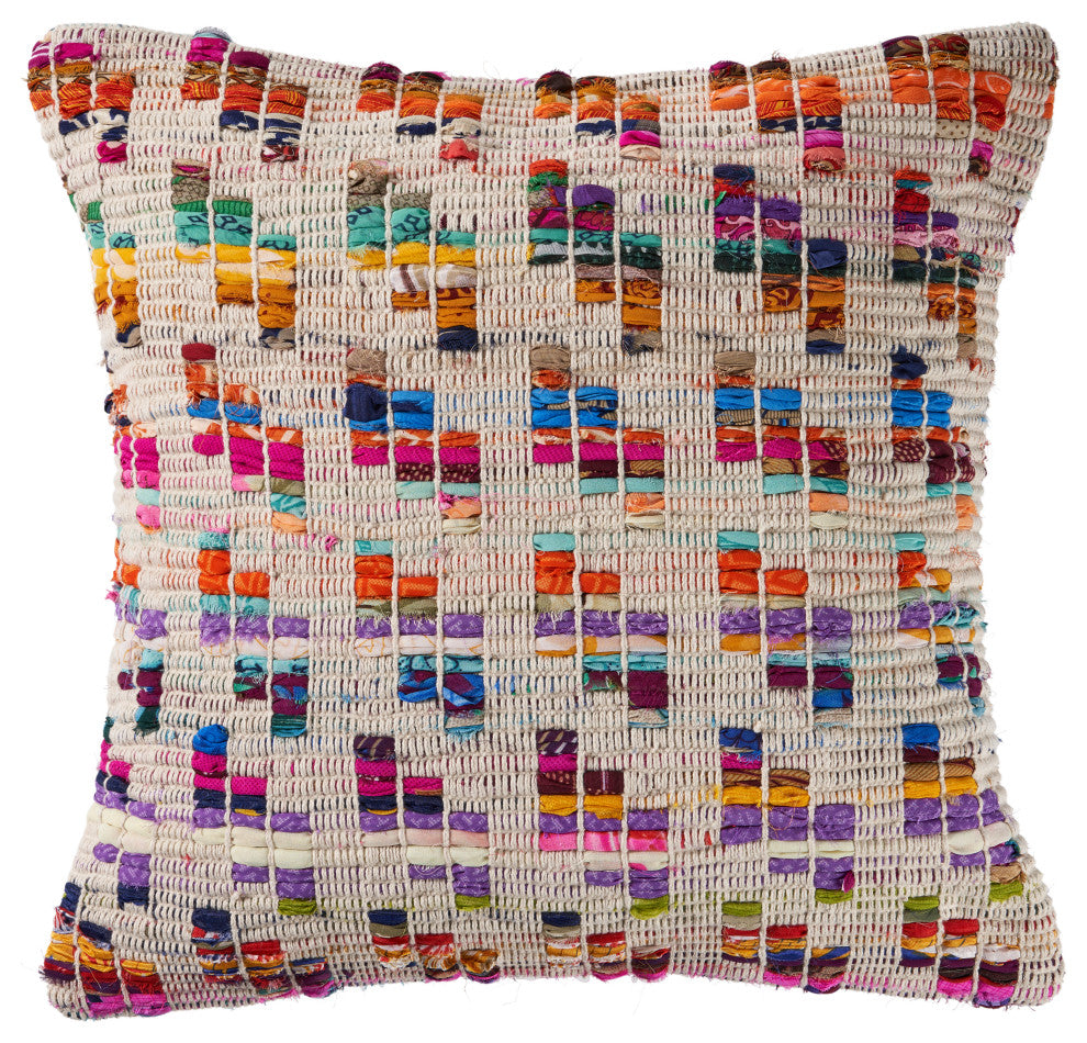 Eclectic Multicolored Chindi Throw Pillow
