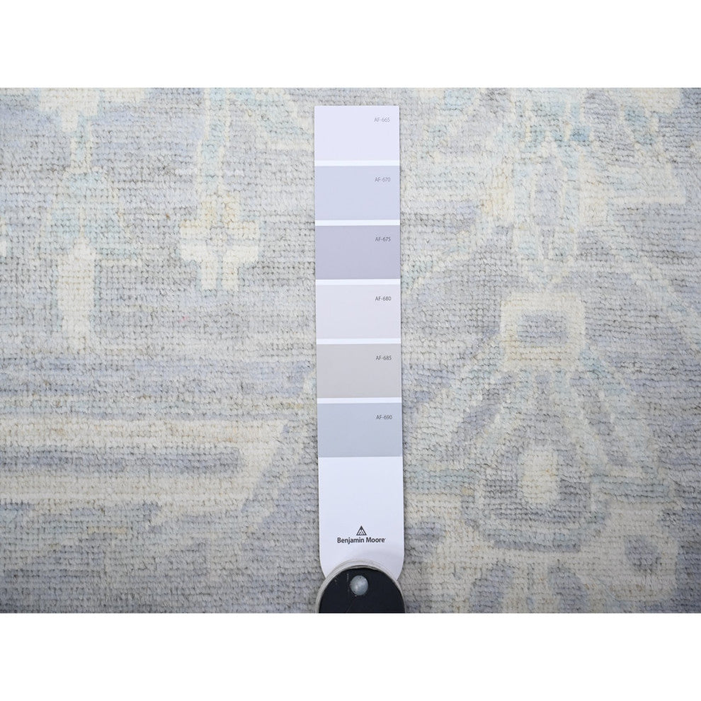Gray Washed Out Peshawar Wool Hand Knotted Oversized Oriental Rug, 11'9"x14'4"