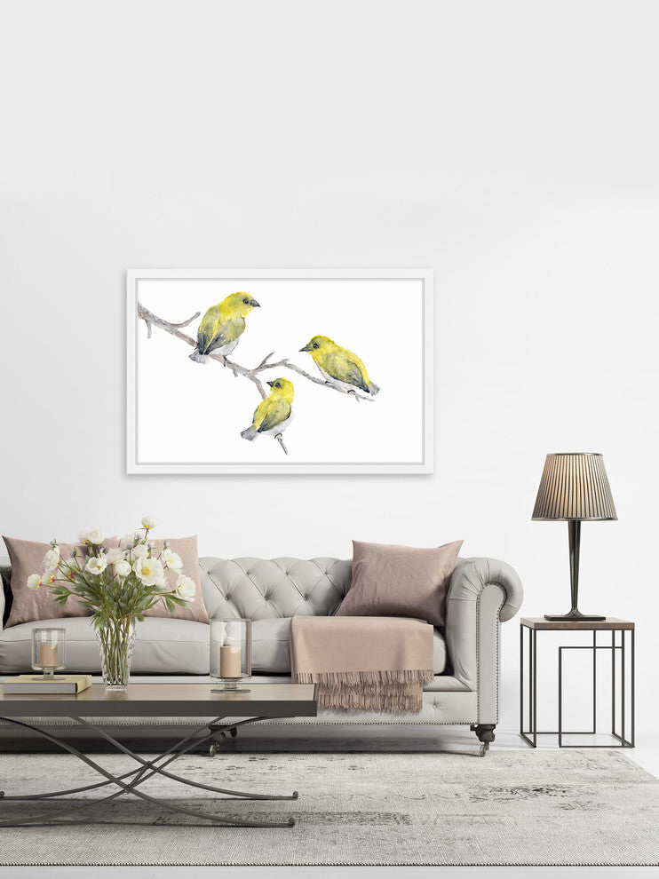 Marmont Hill, "Yellow Birds" by Thimble Sparrow Framed Painting Print, 18x12