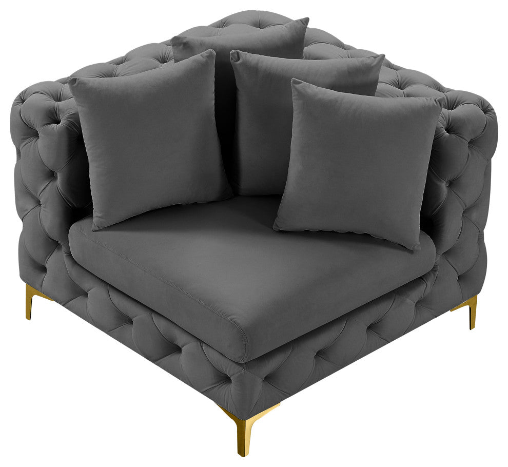 Tremblay Velvet Upholstered Corner Chair, Grey