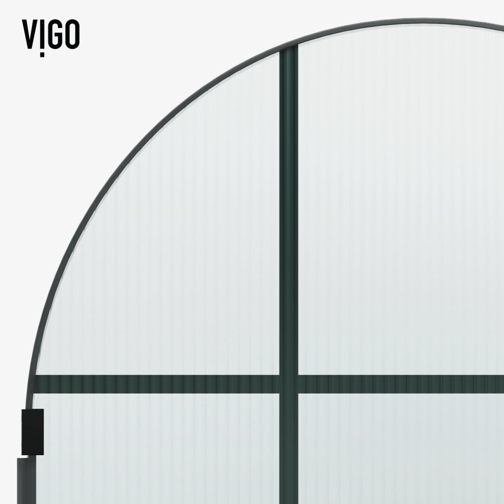 VIGO Arden 34" W x 78" H Framed Fixed Shower Screen, Grid, Fluted Glass, Matte Black