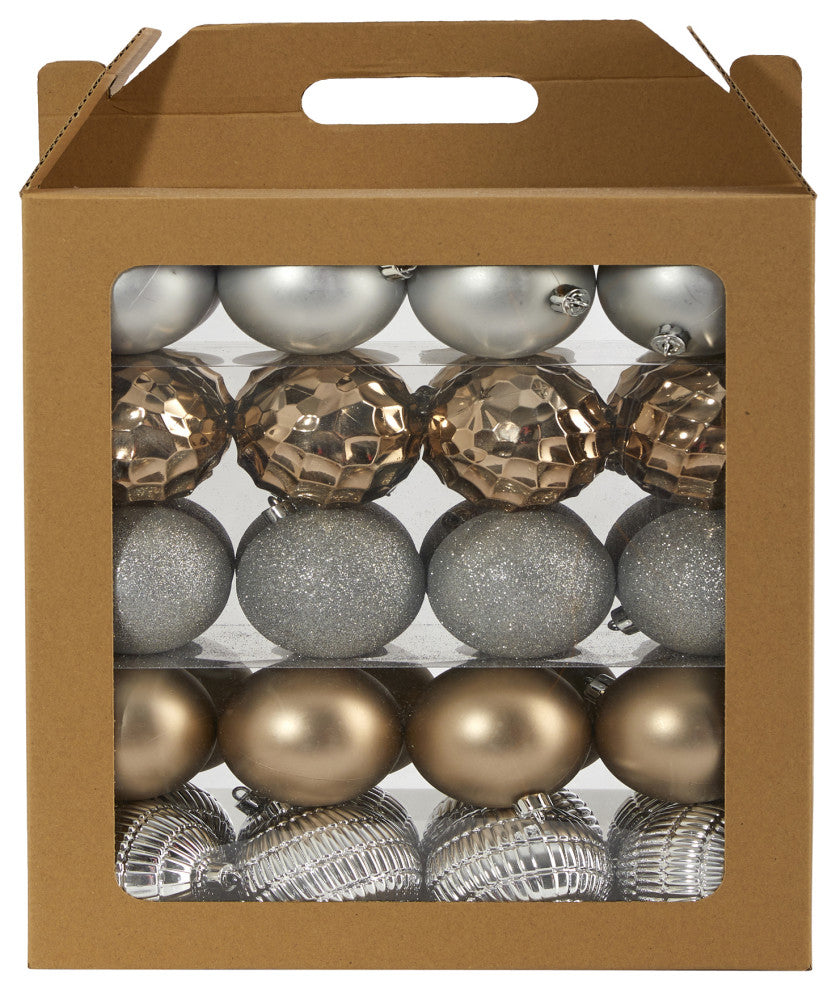 Holiday Shatterproof 40 Count Xmas Tree Ornament Box Set, 80mm W/ Re-Useable Box