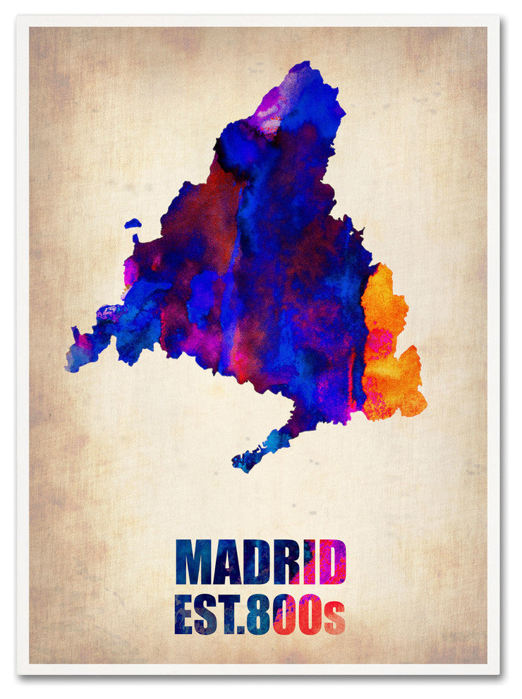 'Madrid Watercolor Map' Canvas Art by Naxart