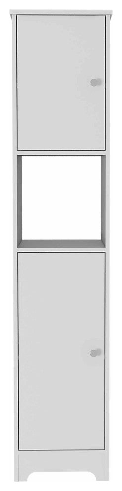 Charlotte Linen Cabinet with 2 Single Door Cabinets and Open Shelf, White
