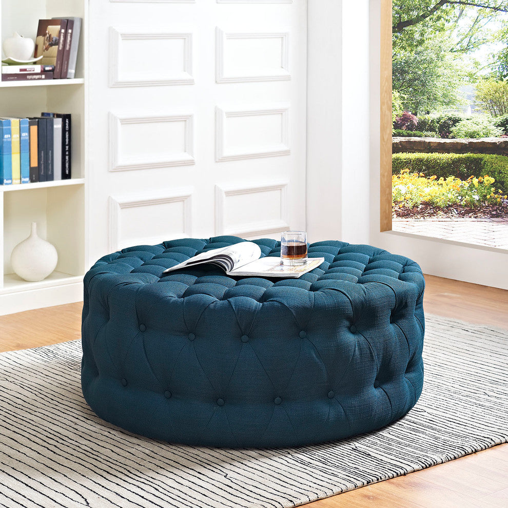 Amour Upholstered Fabric Ottoman - Azure