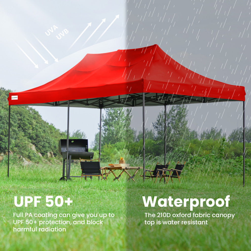 JEAREY Pop Up Canopy Tent, Outdoor Canopy, 4 Sand Bags, Red, 10x20ft