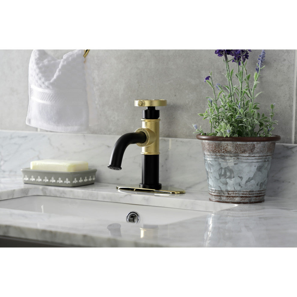 Belknap Single-Handle Bathroom Faucet & Push Pop-Up, Matte Black/Polished Brass