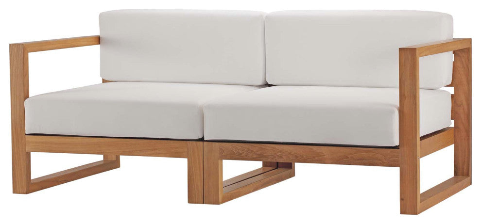 Lounge Loveseat Sofa, Wood, Brown Natural White, Modern, Outdoor Patio Bistro