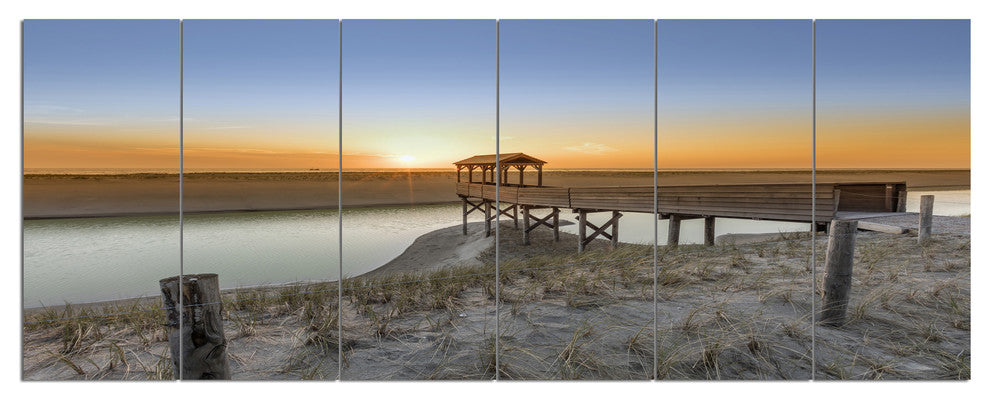 Watchtower at North Sea Dunes, Landscape Canvas Art Print, 70"x28", 6 Panels