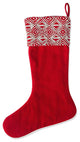 Red Christmas Stocking With Geo Embroidered Cuff, Recycled Wool