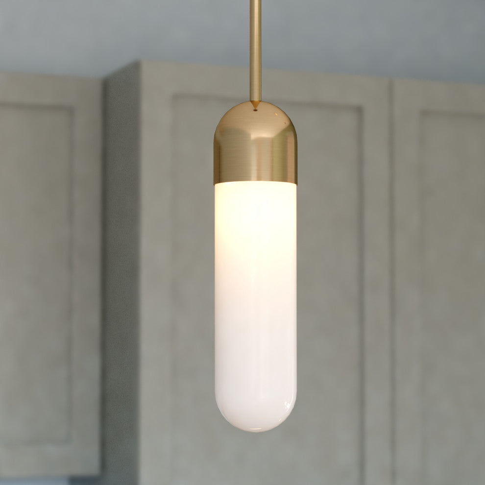 Thalia Contemporary Mini Pendant Ceiling Light White Pill Glass, Antique Gold