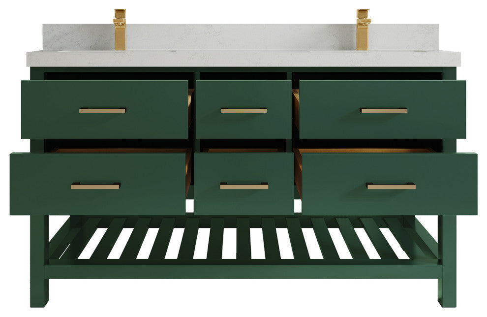 Parker 60 Double Sink Bathroom Vanity in Lafayette Green  2" Carrara Quartz