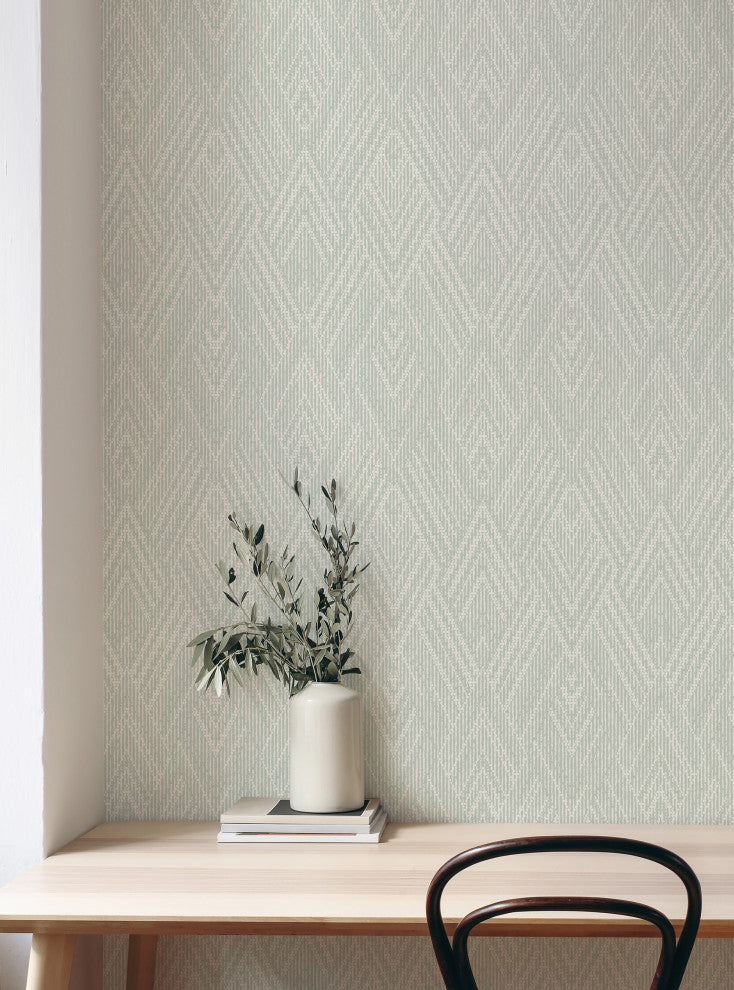 Woven Look Mixed Chevron Peel and Stick Vinyl Wallpaper, Sage, 24"w X 60"h